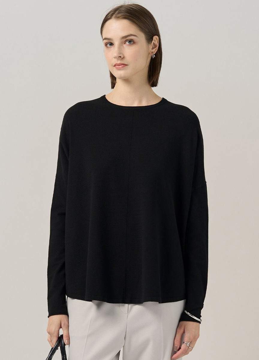 定番寬版圓領長袖針織上衣